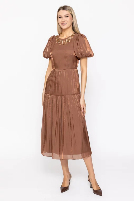 Rochie Caramel voal peliculizat cu accesoriu maro R8628 thumbnail picture - 