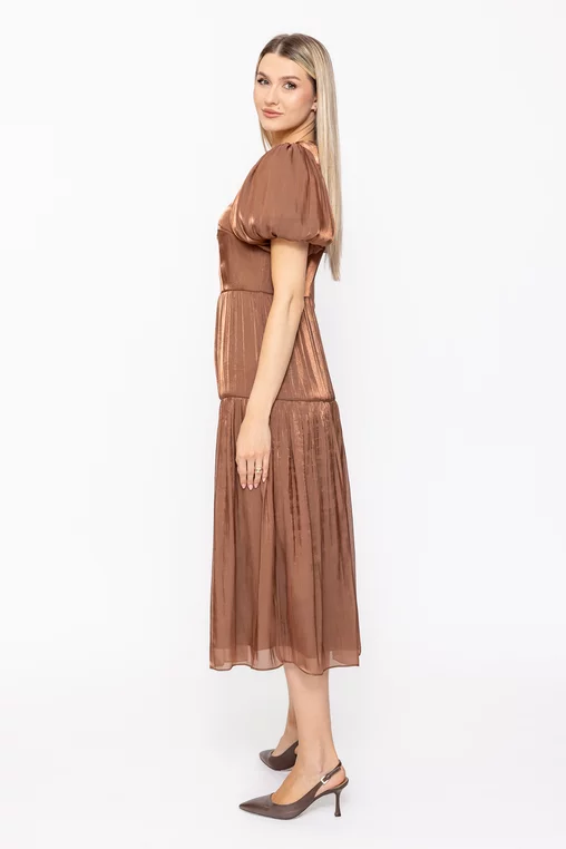 Rochie Caramel voal peliculizat cu accesoriu maro R8628 thumbnail picture - 