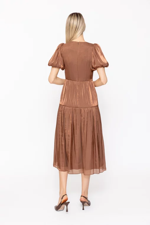 Rochie Caramel voal peliculizat cu accesoriu maro R8628 thumbnail picture - 