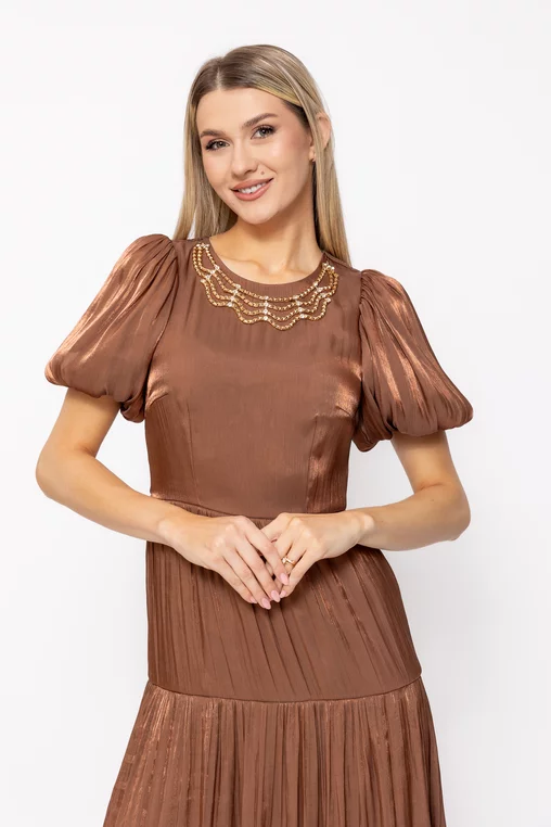 Rochie Caramel voal peliculizat cu accesoriu maro R8628 thumbnail picture - 