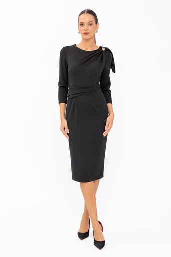 Rochie conică elegantă cu fundă pe umăr neagră R8646