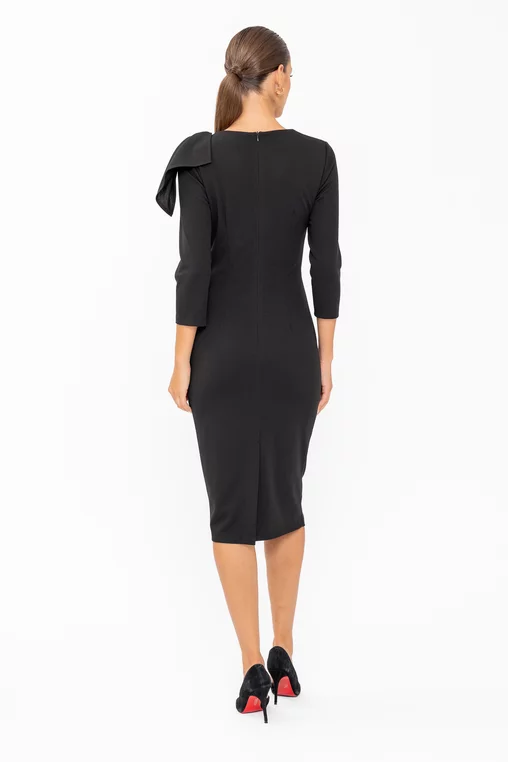 Rochie conică elegantă cu fundă pe umăr neagră R8646 thumbnail picture - 