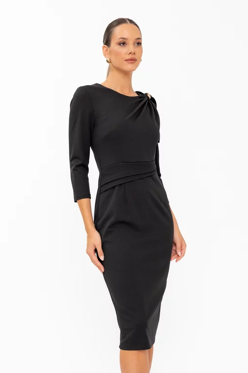 Rochie conică elegantă cu fundă pe umăr neagră R8646 thumbnail picture - 
