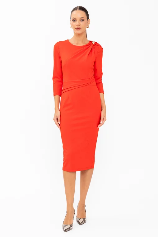 Rochie conică elegantă cu fundă pe umăr roșie R8646 thumbnail picture - 