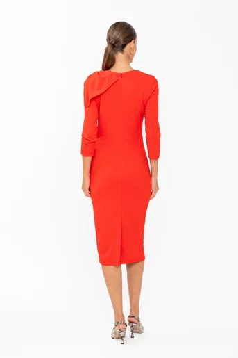 Rochie conică elegantă cu fundă pe umăr roșie R8646