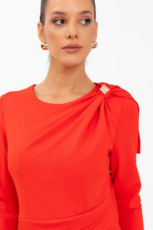 Rochie conică elegantă cu fundă pe umăr roșie R8646 thumbnail picture - 