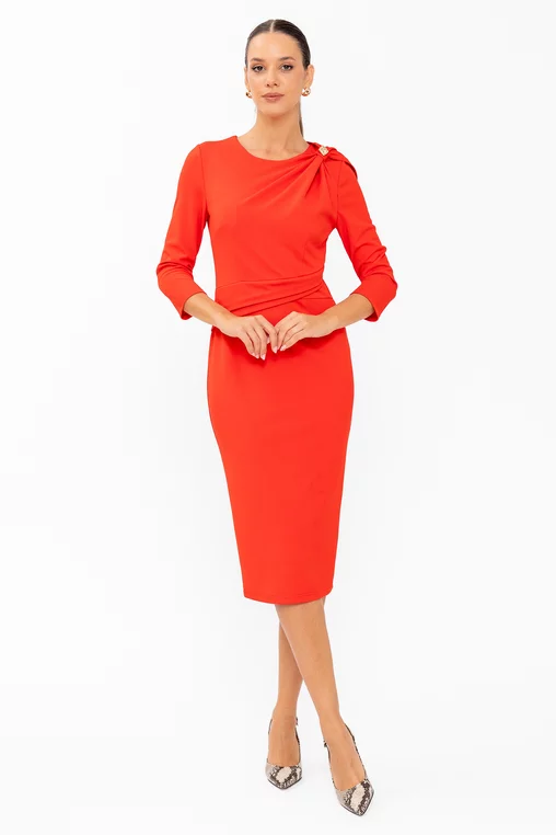 Rochie conică elegantă cu fundă pe umăr roșie R8646 thumbnail picture - 