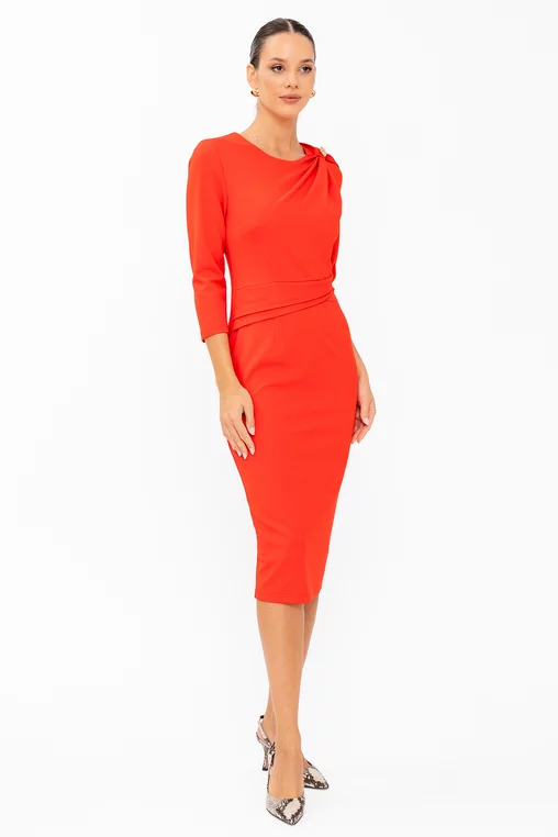 Rochie conică elegantă cu fundă pe umăr roșie R8646 thumbnail picture - 