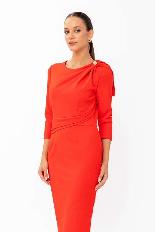 Rochie conică elegantă cu fundă pe umăr roșie R8646 thumbnail picture - 