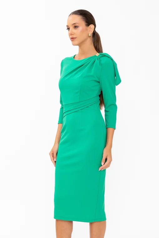 Rochie conică elegantă cu fundă pe umăr verde R8646 thumbnail picture - 