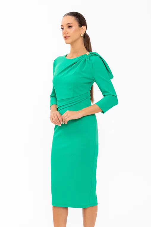 Rochie conică elegantă cu fundă pe umăr verde R8646 thumbnail picture - 