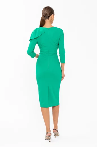 Rochie conică elegantă cu fundă pe umăr verde R8646