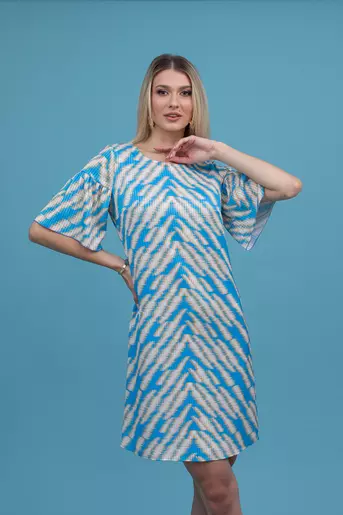 Rochie dreapta voal imprimat bleu  R8324