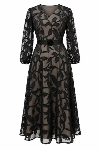 Rochie elegantă cu cordon neagră R8649