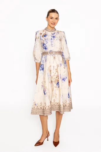 Rochie elegantă cu nasturi decorativi crem RRS60806