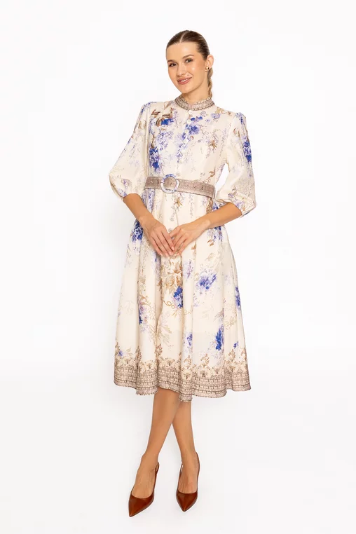 Rochie elegantă cu nasturi decorativi crem RRS60806 thumbnail picture - 