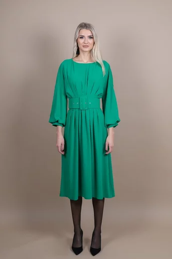 Rochie eleganta cu pense si curea  verde R9988