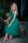 Rochie eleganta din matase naturala verde cu bretele R8249 thumbnail picture - 