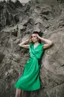 Rochie eleganta din satin cu decolteu suprapus verde R8322 thumbnail picture - 