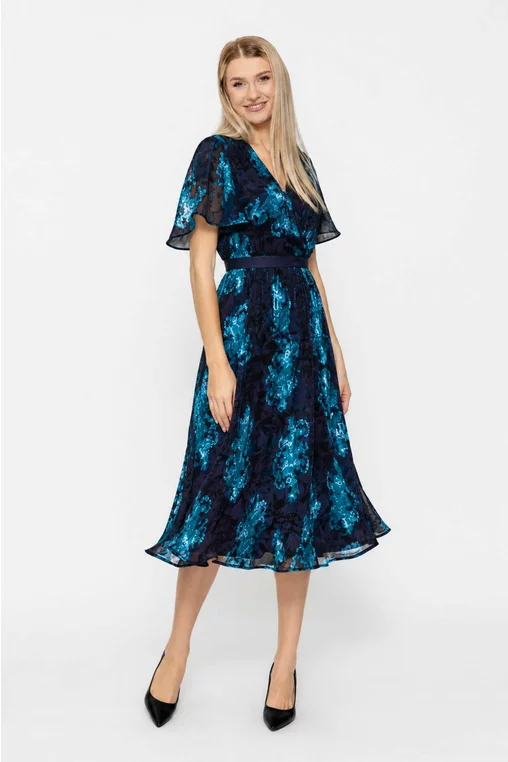Rochie elegantă din voal cu cordon turcoaz R8640 thumbnail picture - 