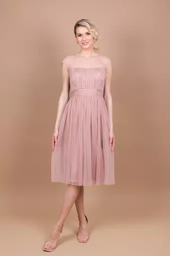 Rochie eleganta  tulle plisat roz R8320