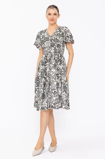 Rochie evazată cu talia elastică kaki RSM60518