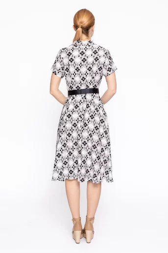 Rochie imprimeu geometric cu cordon ripsat ivory RBD60207