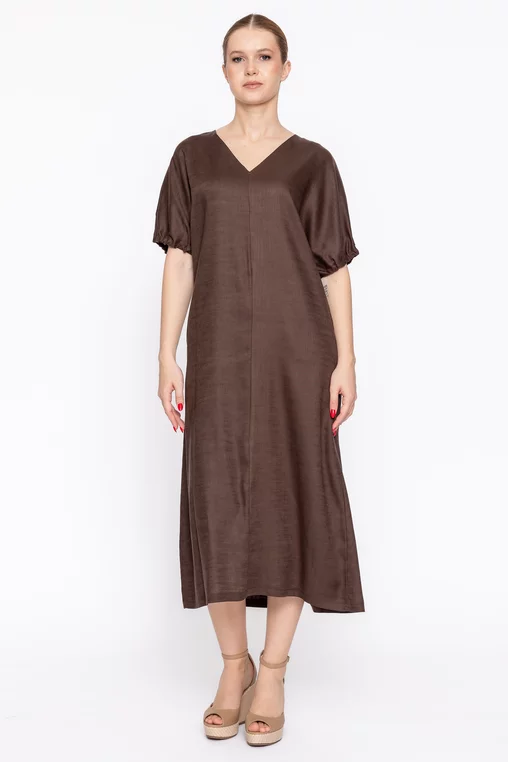 Rochie lejeră cu adaos de in maro RMO60304 thumbnail picture - 