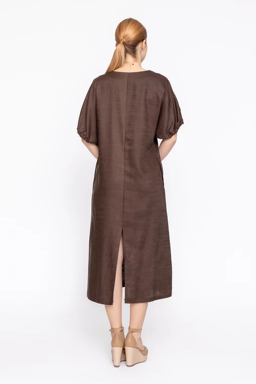 Rochie lejeră cu adaos de in maro RMO60304 thumbnail picture - 