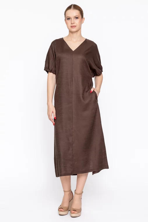 Rochie lejeră cu adaos de in maro RMO60304 thumbnail picture - 