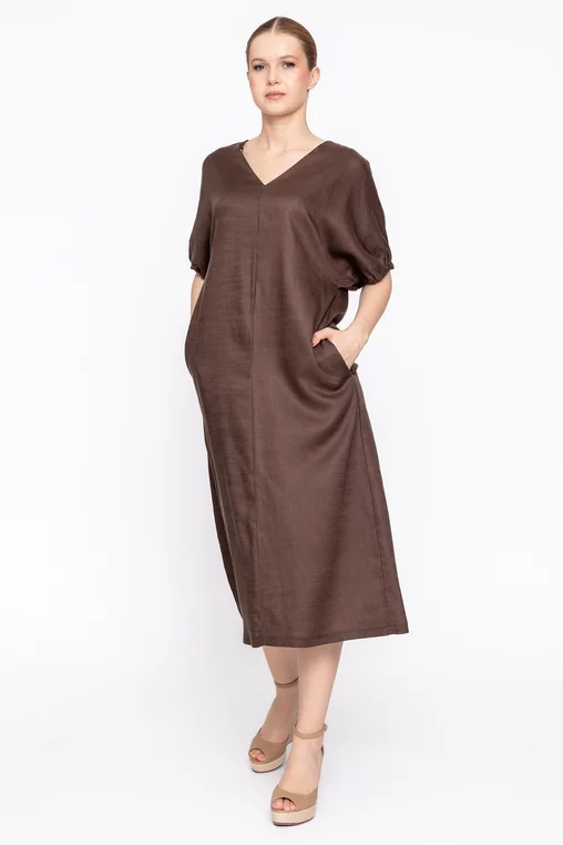 Rochie lejeră cu adaos de in maro RMO60304 thumbnail picture - 