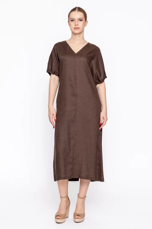 Rochie lejeră cu adaos de in maro RMO60304 thumbnail picture - 