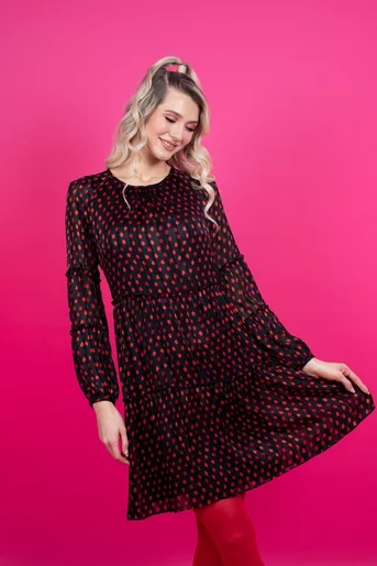 Rochie lejera din voal imprimeu buline rosii R8306
