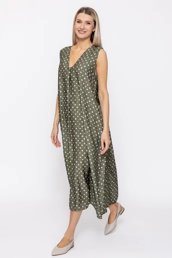 Rochie lejeră imprimeu buline kaki RAM60501