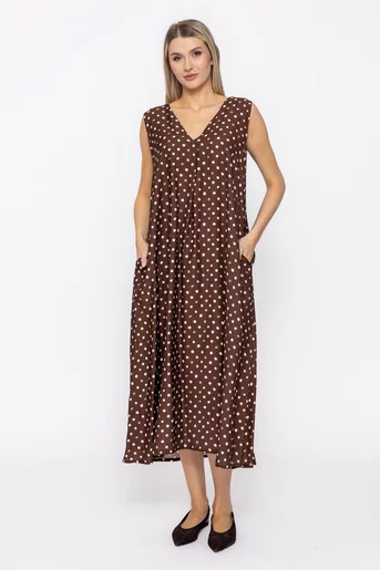 Rochie lejeră imprimeu buline maro RAM60501