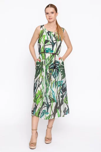 Rochie lejeră imprimeu tropical verde RBD60204