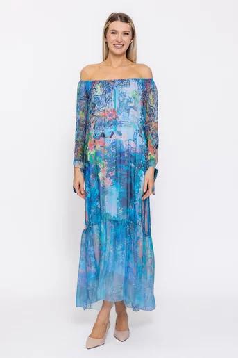 Rochie mătase imprimată albastră RHF60501