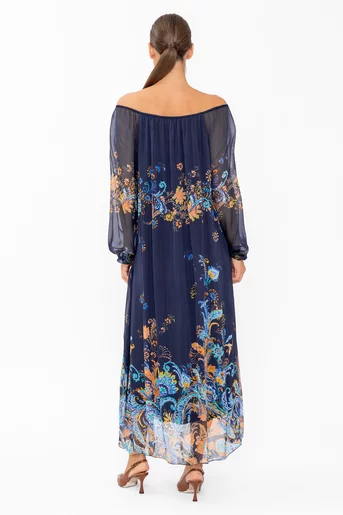Rochie mătase imprimată bleumarin RHF60801