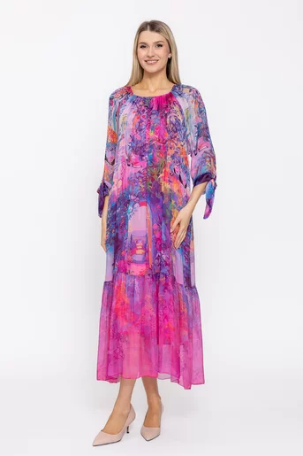 Rochie mătase imprimată fucsia RHF60501