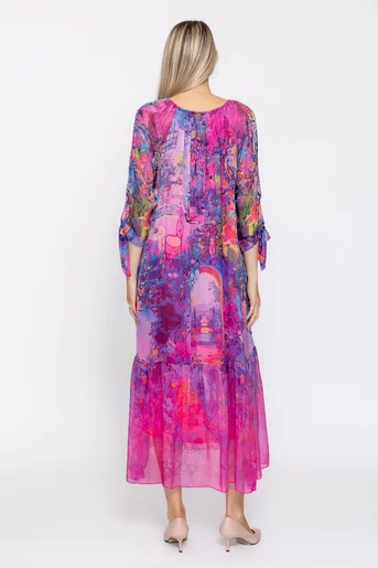 Rochie mătase imprimată fucsia RHF60501