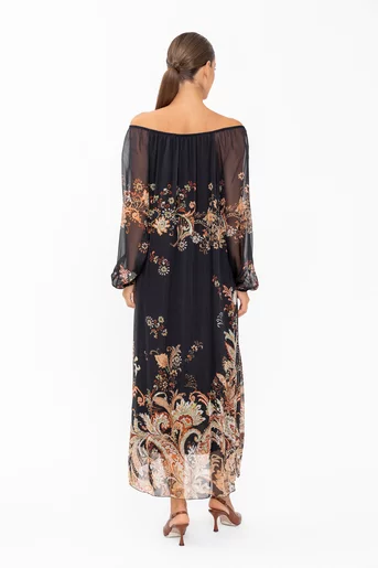 Rochie mătase imprimată neagră RHF60801