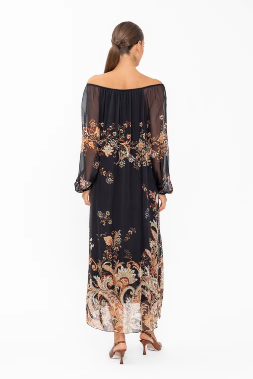 Rochie mătase imprimată neagră RHF60801 thumbnail picture - 