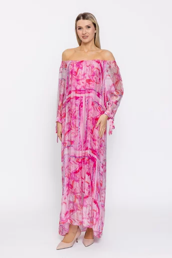 Rochie mătase imprimată roz RHF60504