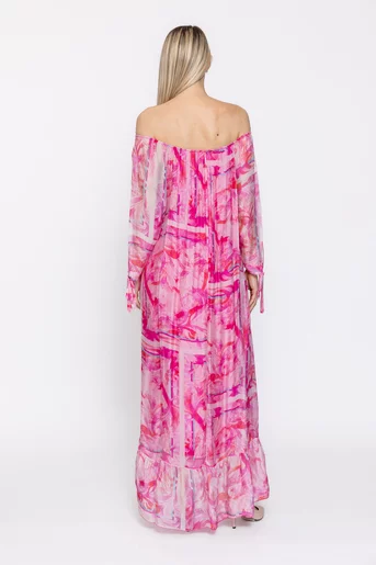Rochie mătase imprimată roz RHF60504
