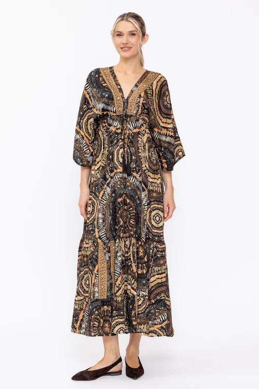 Rochie maxi cu mâneci ample maro RSM60508 thumbnail picture - 