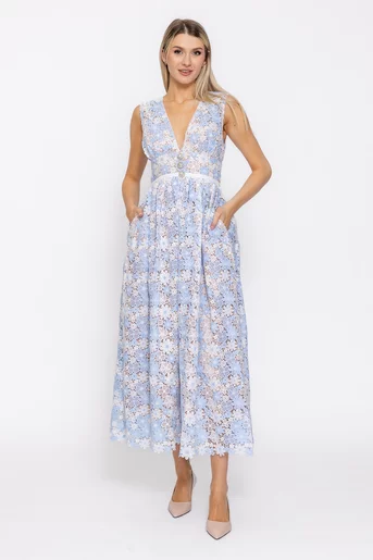 Rochie maxi din dantelă bleu RBW60502