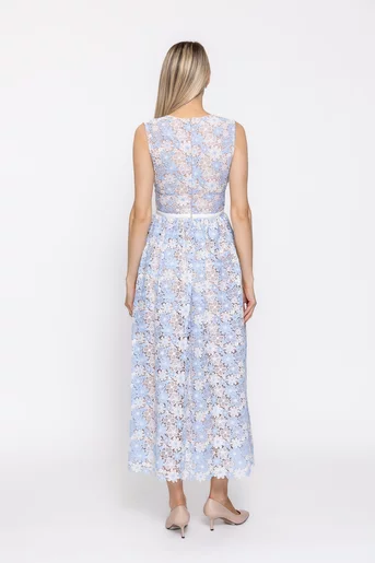 Rochie maxi din dantelă bleu RBW60502