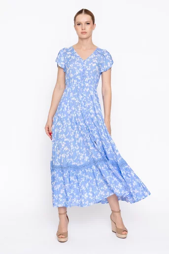 Rochie maxi din vâscoză bleu RRS60309