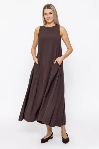 Rochie maxi din vâscoza maro  RKC60503