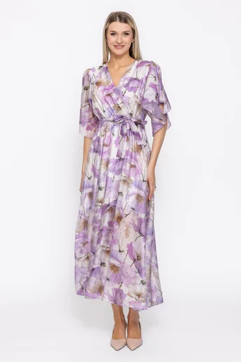 Rochie maxi imprimeu floral lila RBR60504